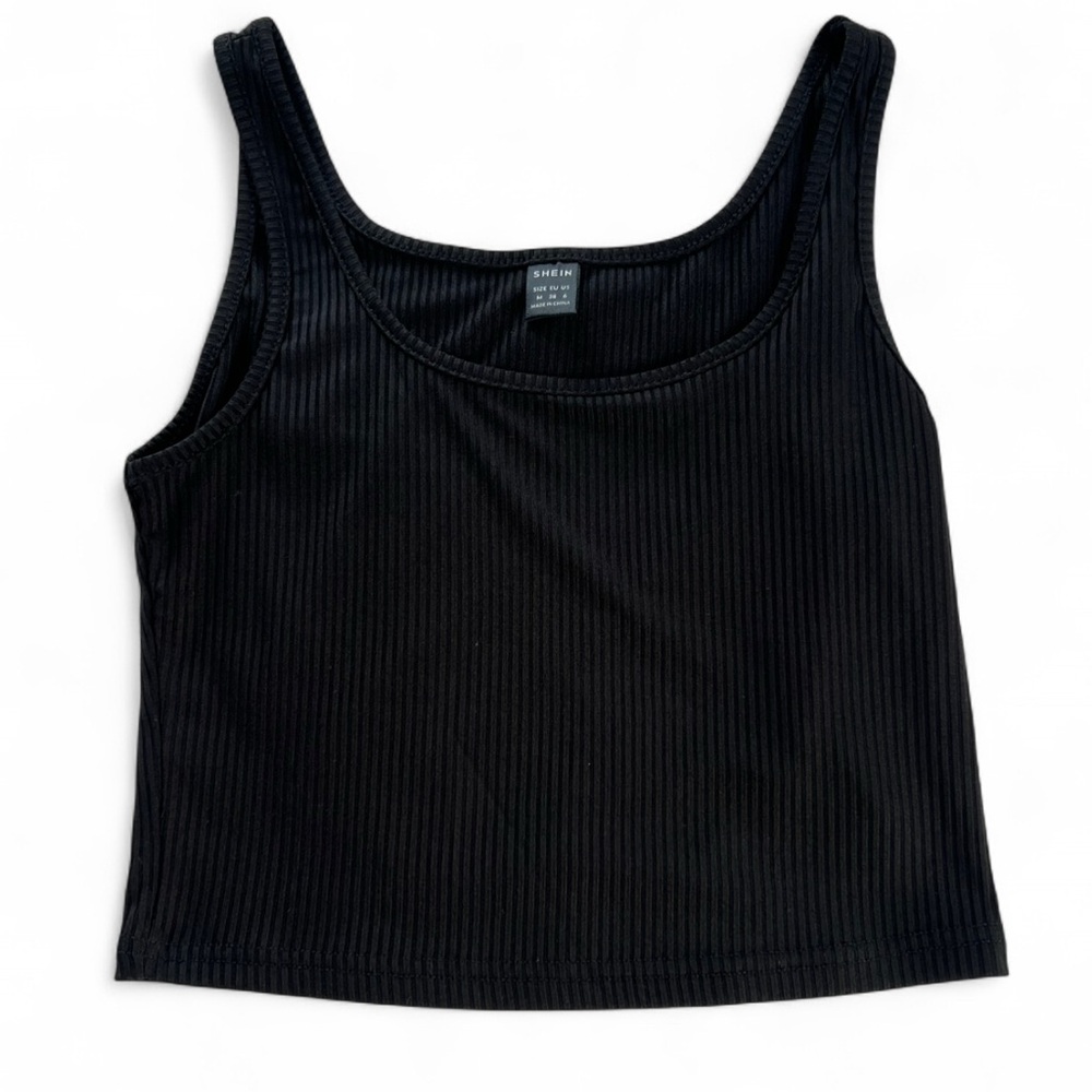 SHEIN Black Ribbed Crop Tank Top
